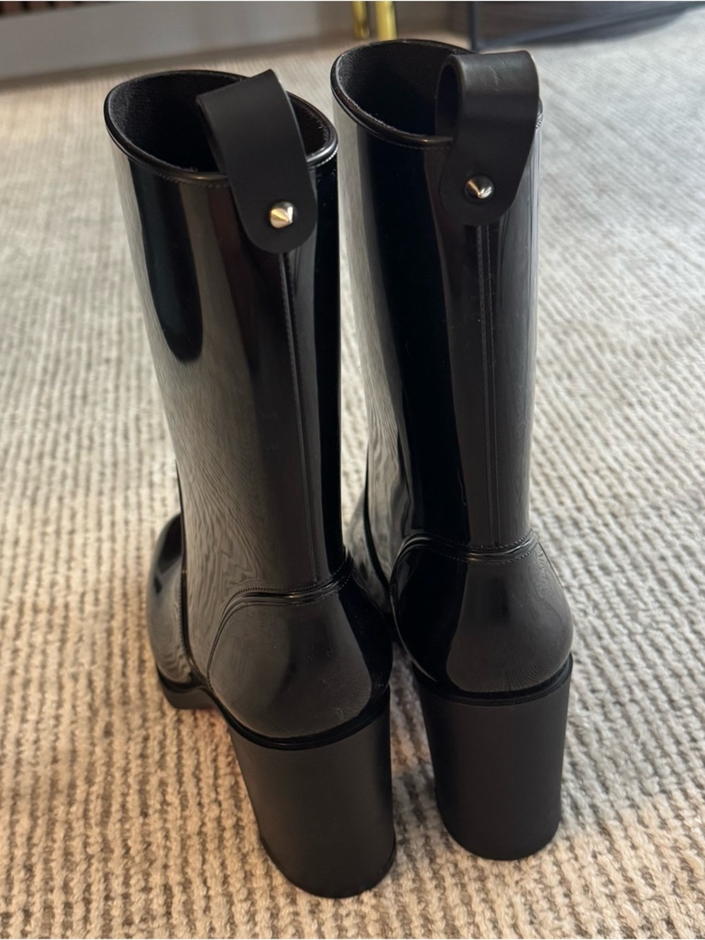 New Christian Louboutin Loubirain Platform Rain Boots Heels Black 38 Rubber - Picture 8 of 13